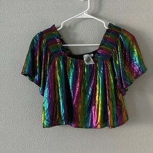 Queen of Sparkles Black Rainbow Flutter Top